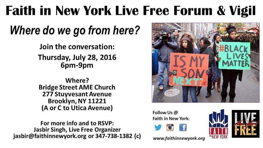 Tonight's the night! <a href="/FaithinNewYork/">Faith in New York</a> hosts a forum &amp; vigil 6-9pm
#livefree #blacklivesmatter