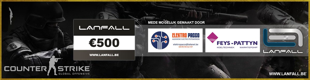 lanfall's tweet image. 1st place CS:GO 5v5 price: €500 CASH!
Tickets&amp;amp;info: lanfall.be 
#competition #CSGO #lanparty