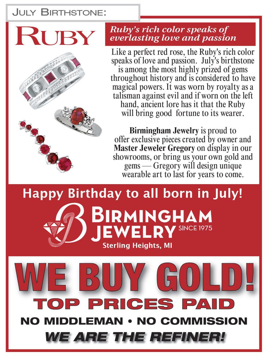 BirminghamJewel's tweet photo. #HappyBirthday to all #JulyBabies. #BirminghamJewelry #SterlingHeights #JulyRuby https://t.co/rgydDUbAeS https://t.co/jJReWNK3iy