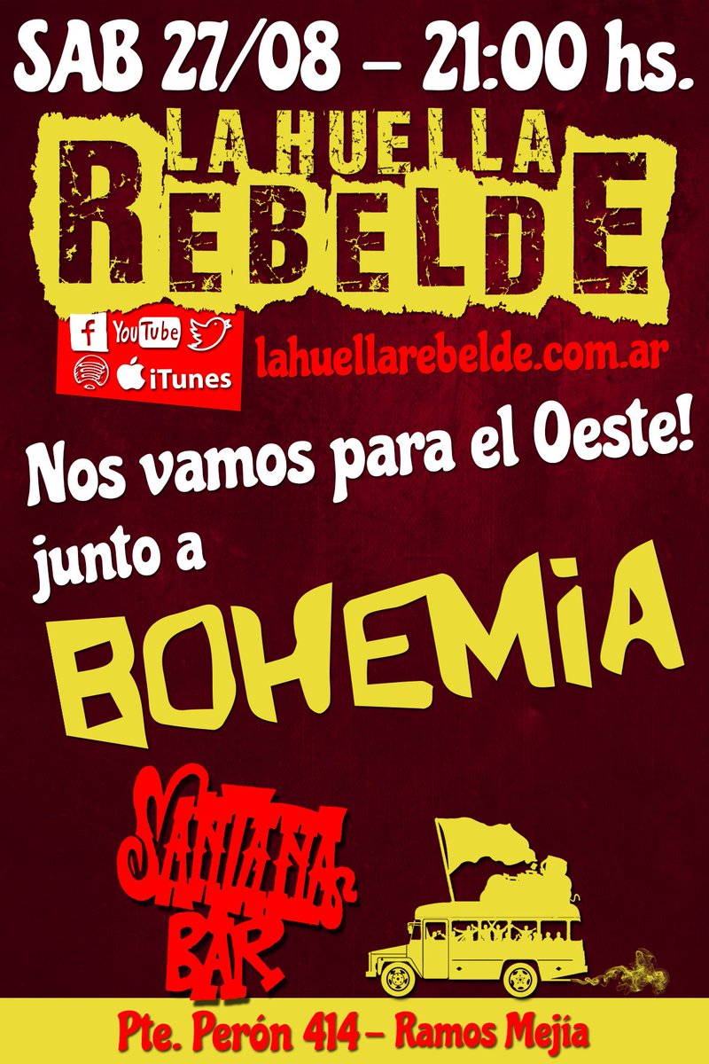 La Huella vuelve al #Oeste con los amigos de <a href="/BohemiaOf/">King of Bohemia</a> ! Esta vez rockeamos en #Ramos y te volamos la peluca! RT!