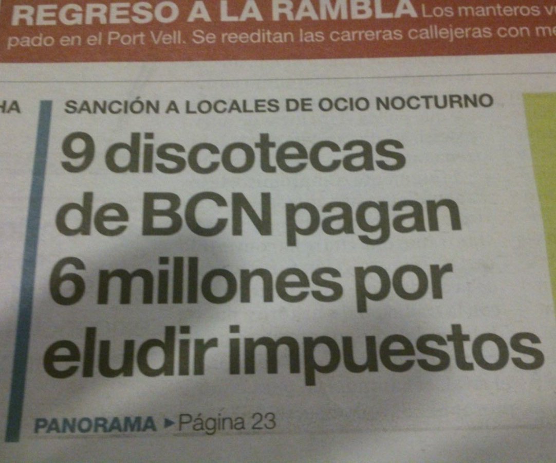 compliancebcn's tweet photo. 9 #discotecas de #Barcelona pagan 6 #millones por #evasión de #impuestos https://t.co/gTrEVALpBj