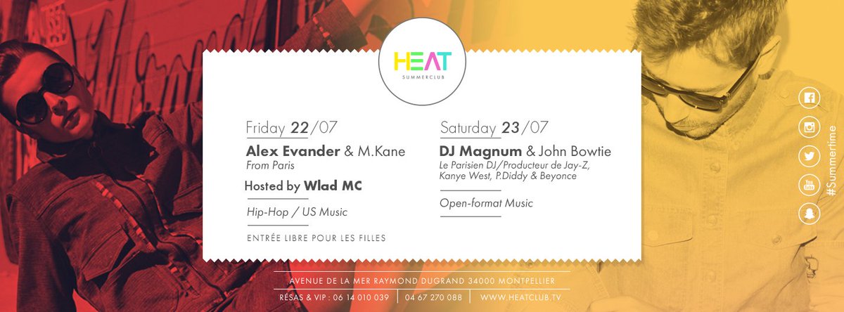 Ce week-end au #heatclub vendredi hip-hop music w/ <a href="/Alex_Evander/">ALEX EVANDER</a> <a href="/WLADMC4REAL/">WLADMC4️⃣REAL</a> @Mamad_Kane, samedi w/ <a href="/djmagnum75/">DJ Magnum</a>