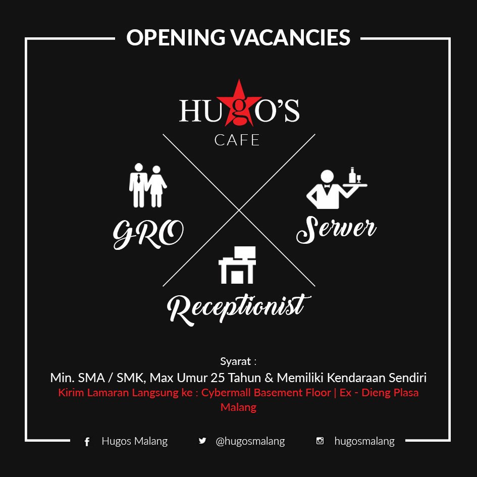 Di cari laki/wanita cerdas unuk ber gabung di #HugosTeam <a href="/HugosMalang/">Hugos Malang</a> #hugosmalang now <a href="/dinar_kemana_ya/">Dinar Kah</a> <a href="/RendyBaros/">Rendy Hugo's</a>