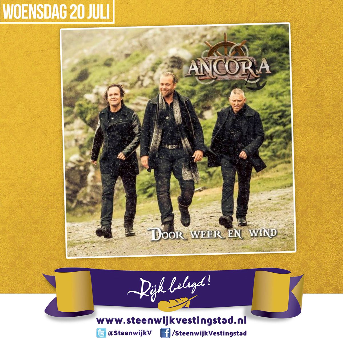 Woensdagavond treedt de band Ancora​ op tijdens de feestweek in Steenwijk Vestingstad​. Dat wordt gezellig morgen! 🎉
