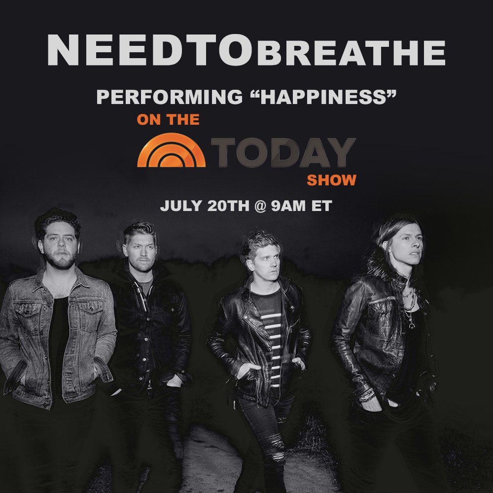 AtlanticRecords's tweet photo. Watch @NEEDTOBREATHE perform #HAPPINESS on @TODAYshow TOMORROW morning at 9 AM ET ☀️ https://t.co/LkDdgIIkdD