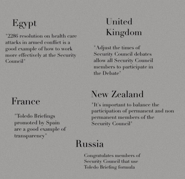 SpainUN's tweet image. #UNSC interventions of #Egypt @franceonu @UKUN_NewYork @NZUN &amp;amp; @RussiaUN at open debate on #workingmethods