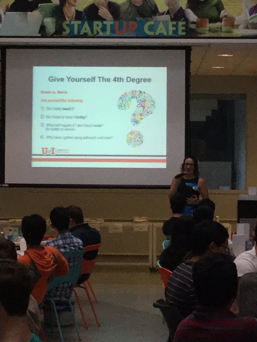 UIResearchPark's tweet photo. #financial literacy tips: ask yourself if it's a WANT or a NEED #InternWorkshop @UofICreditUnion https://t.co/9ZKxDOW2oz