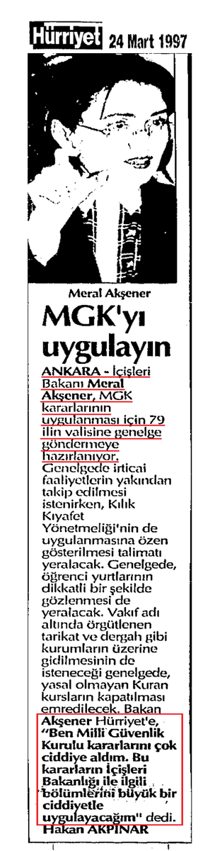 28 Şubat Darbesinde "Dik Durdum" diyen M. Akşener, Darbecilerin MGK kararlarını ciddiyetle uyguladığını söylüyor...