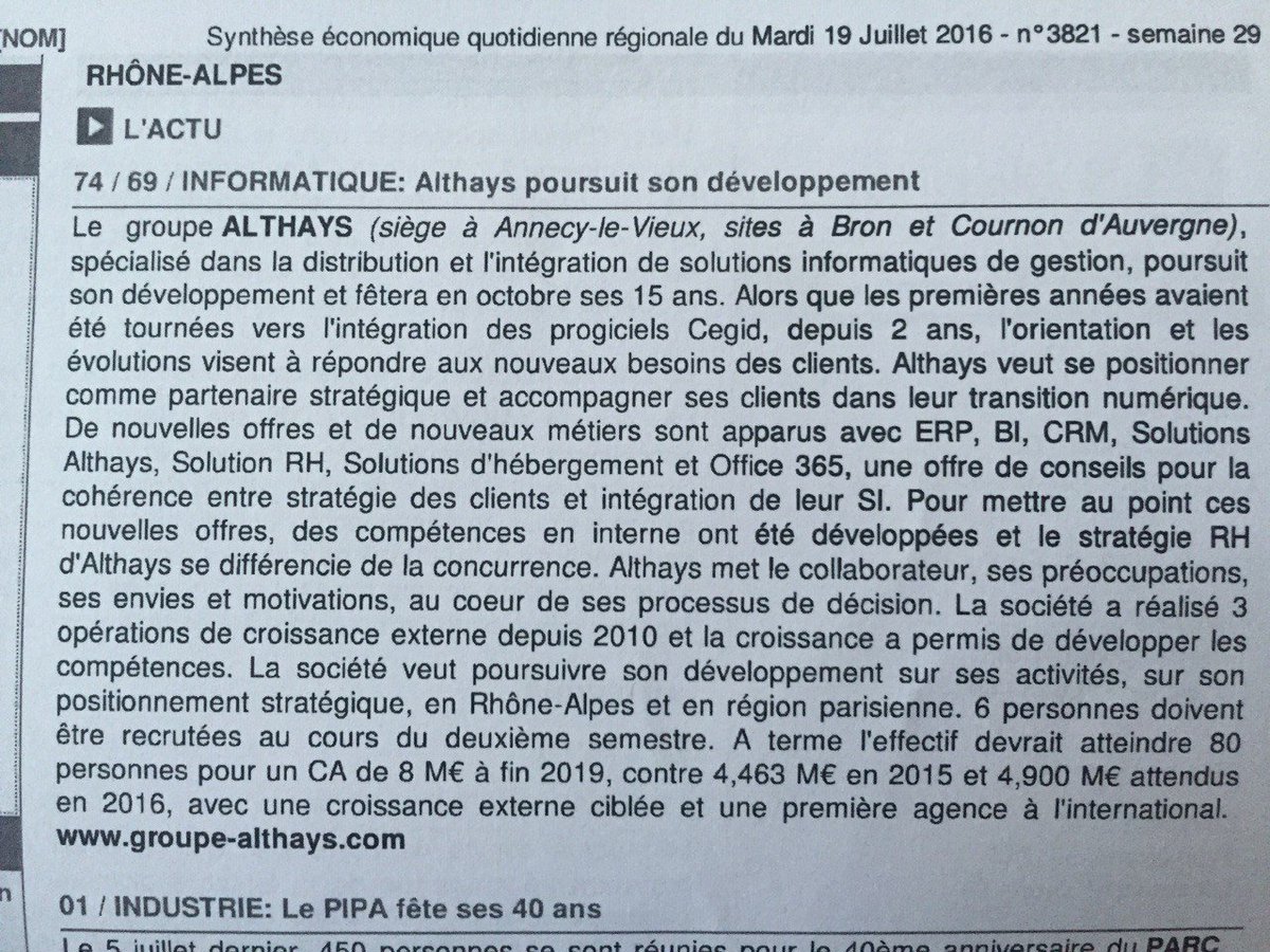 GroupeALTHAYS's tweet image. Vu dans @BrefRhoneAlpes ce jour,