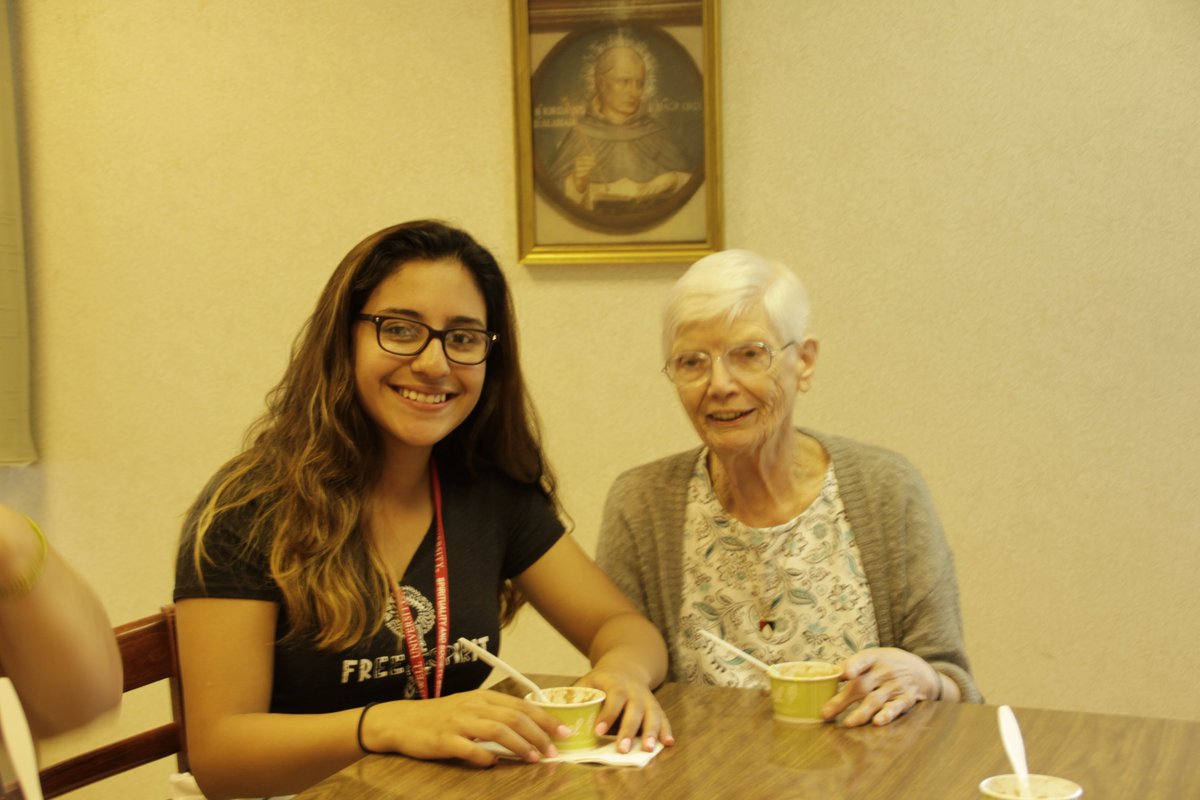 CaldwellPR's tweet photo. @CaldwellUniv @SpiritualityLI -students &amp; @OPCaldwell, Sisters of St. Dominic had great fun at ice cream social! https://t.co/Y0UlzzwT2c