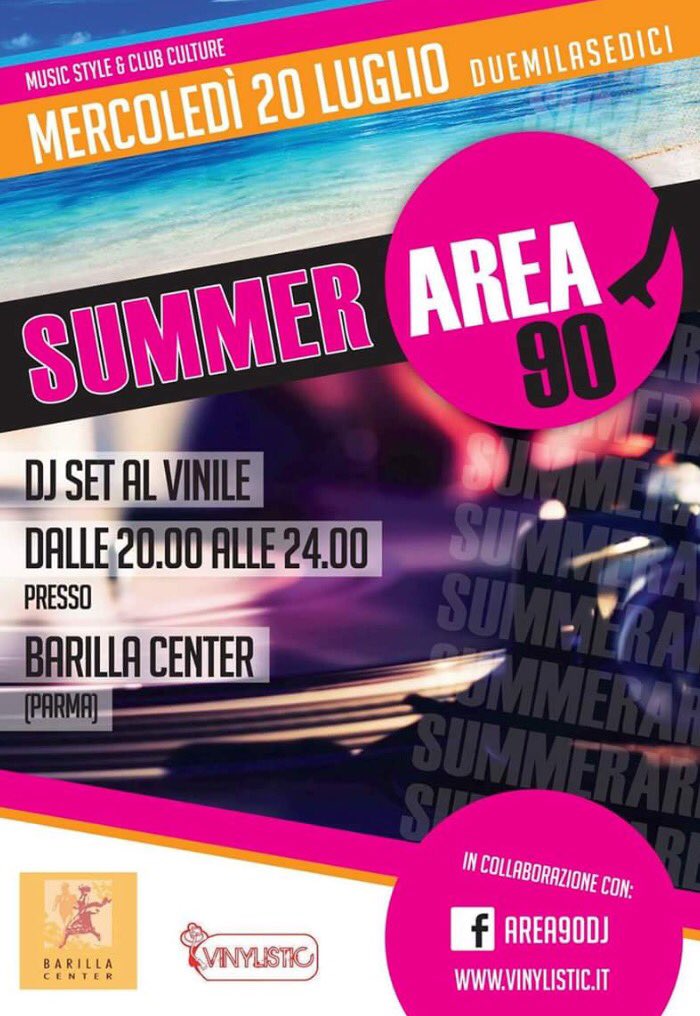 Appuntamento mercoledì 20 Luglio dalle 20 per #Area90 alla #SummerNights del <a href="/BarillaCenter/">Barilla Center</a> coi Djs di #Vinylistic
