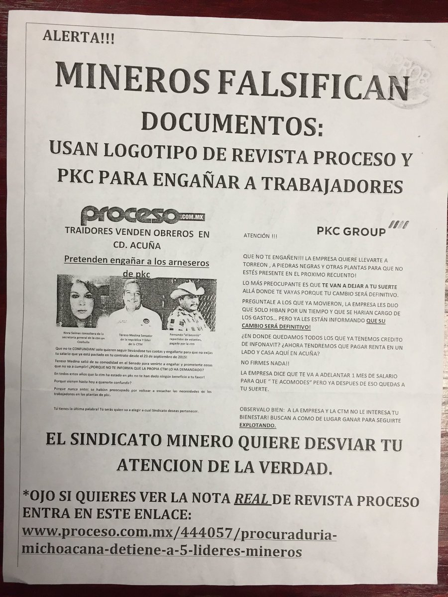 Mancillasd's tweet photo. El volante donde la @CTM_ACUNA advierte sobre engaño y falsificación de documentos por parte del sindicato minero https://t.co/xbNnbz9R2t