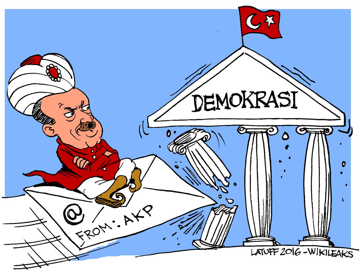 Erdogan and his AKP party attack democracy in Turkey, cartoon