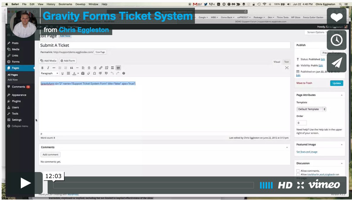 chrisegg's tweet image. Video Tutorial: Setting up a simple #SupportTicket System with #GravityForms. =&amp;gt; buff.ly/29StTuY