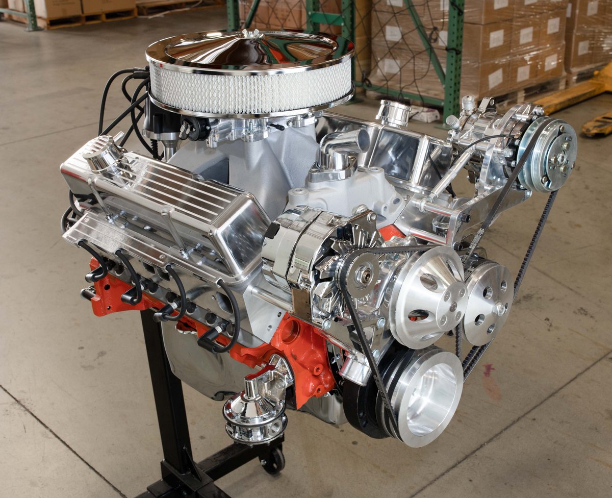 TSP_CA's tweet image. A peak at our new #SmallBlockChevy #CrateEngine, dressed up in #chrome and ball milled accessories.”