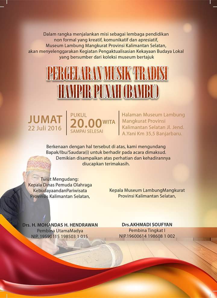 Pergelaran Musik Tradisi Hampir Punah (Bambu)
Jum'at,22/7/16
<a href="/Seputar_Bjb/">#Banjarbaru</a> <a href="/HabarBanjarbaru/">Kota Banjarbaru</a> <a href="/WargaBanua/">📍BANJARMASIN, KALIMANTAN SELATAN</a> <a href="/visitkalsel/">#visitkalsel</a>