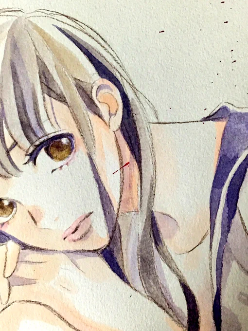 アナログで描いて最後にデジタルで加工してるのですが、途中赤インク開けたら細かく飛沫が飛びまくるという事件が起こりました 