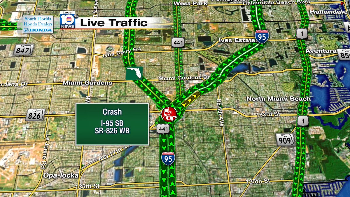 Crash on I-95 SB and SR-826 WB #TRAFFIC #MIAMI https://t.co/59lRSQriu3