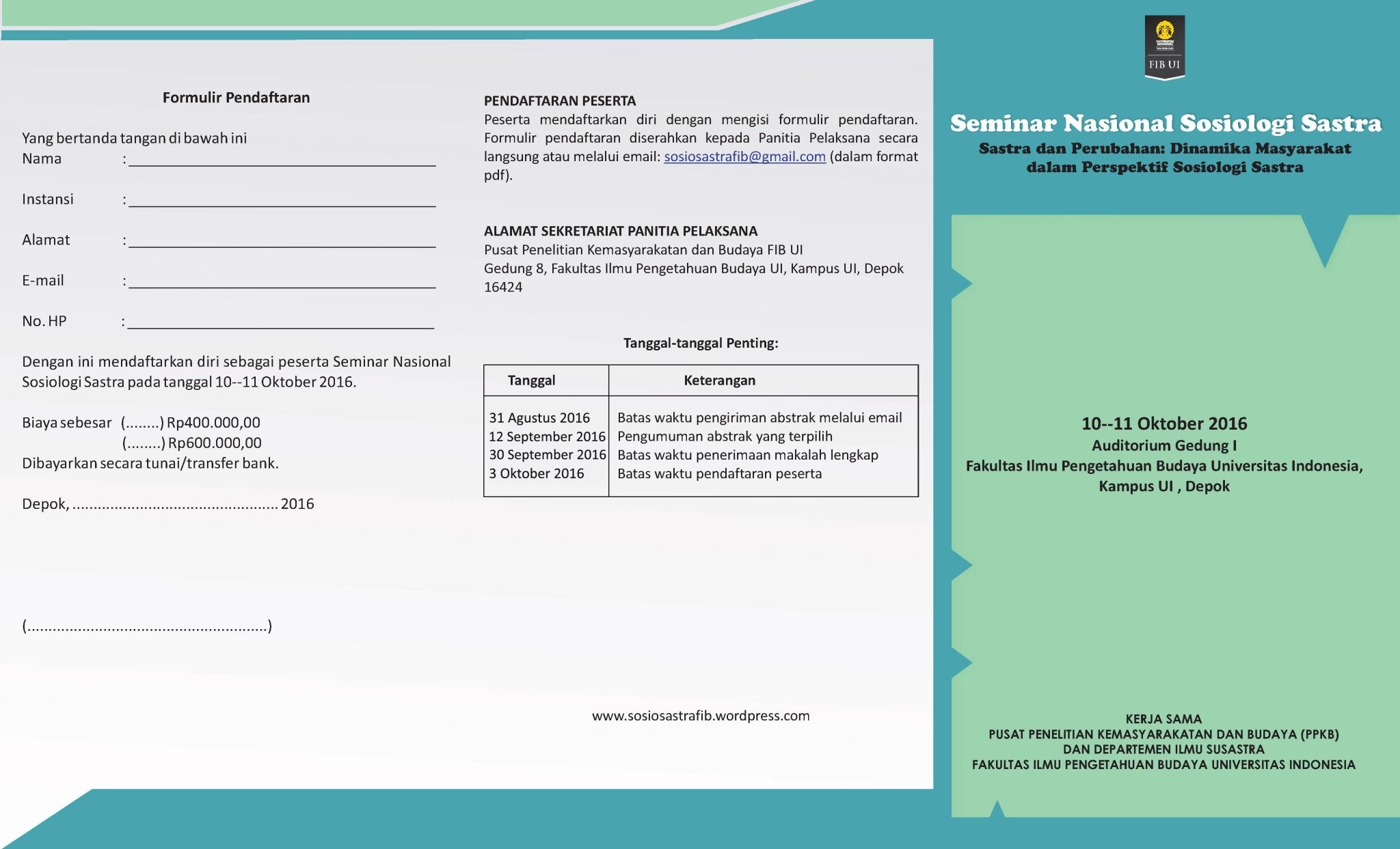 UniversitasIndonesia on Twitter "FIB UI Call For Paper Seminar Sosiologi Sastra FIB UI 2016 Info "