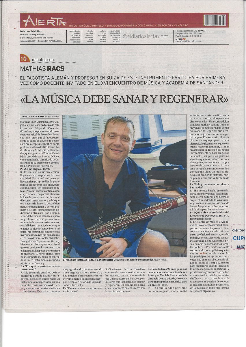 Escuela Superior de Música Reina Sofía (@escuelarsofia) on Twitter photo "La música debe sanar y regenerar" entrevista a Matthias Racz #PeriodicoAlerta #EncuentroSantander2016 <a href="/FAlbeniz/">Fundación Albéniz</a> "La música debe sanar y regenerar" entrevista a Matthias Racz #PeriodicoAlerta #EncuentroSantander2016 <a href="/FAlbeniz/">Fundación Albéniz</a>