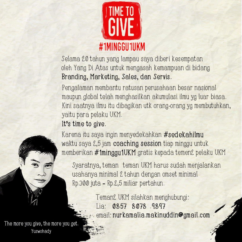 Kereeen banget pak Siwo"<a href="/yuswohady/">yuswohady</a>: Time to Give dlvr.it/Lr5YzB   <a href="/evidiah/">Evi Diah Puspitawati</a>"