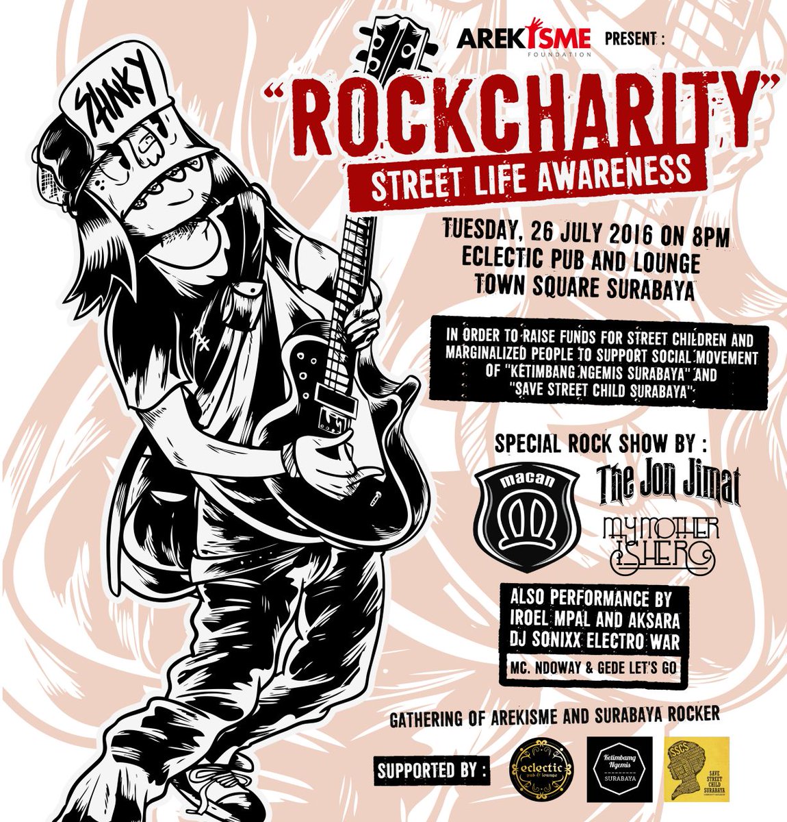 July,26th with <a href="/macanrock/">macan rock</a> <a href="/mmihofficial/">MY MOTHER IS HERO</a> @ johnjimat
at <a href="/Eclecticpubsby/">Eclectic Pub </a> start 08pm
#arekisme #rockcharity