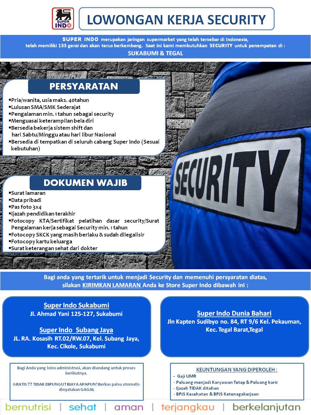 Superindosupermarket Ø¹Ù„Ù‰ ØªÙˆÙŠØªØ± Info Lowongan Kerja Security Super Indo Supermarket Khusus Daerah Sukabumi Dan Tegal Https T Co X49thqcngg ØªÙˆÙŠØªØ±