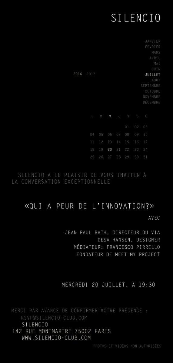 #Invitation pour une #conversationlive sur l'#innovation avec @bathjp & @Gesa_Hansen rsvp sur rsvp@silencio-club.com