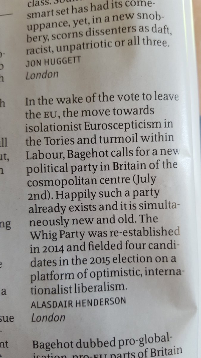 Delighted to see <a href="/WhigsUK/">The Whig Party</a> get a mention in <a href="/TheEconomist/">The Economist</a> this week