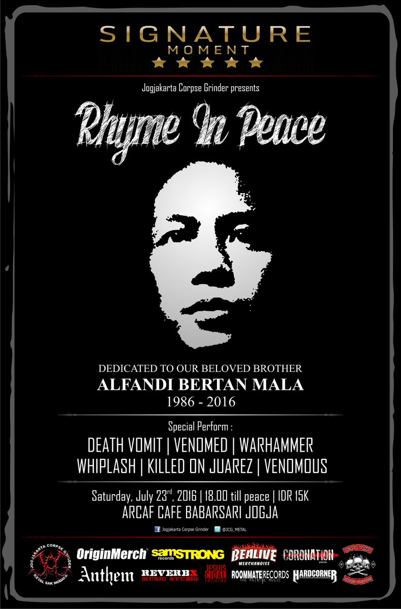 Jogja Corpse Grinder (@jcg_metal) on Twitter photo JOGJAKARTA CORPSE GRINDER PRESENT : RHYME IN PEACE DEDICATED TO OUR BELOVED BROTHER <a href="/fandeedamala/">Alfandi Bertan Mala</a>
#jogja JOGJAKARTA CORPSE GRINDER PRESENT : RHYME IN PEACE DEDICATED TO OUR BELOVED BROTHER <a href="/fandeedamala/">Alfandi Bertan Mala</a>
#jogja