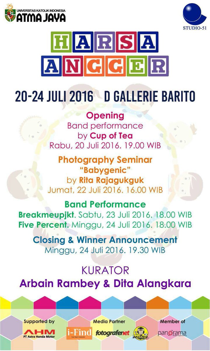 Jgn lupa datang ke Pameran Fotografi"Harsa Anggar"by Studio 51 UNIKA Atmajaya, 20 s/d 24 July di D'Gallerie Barito👋🏻