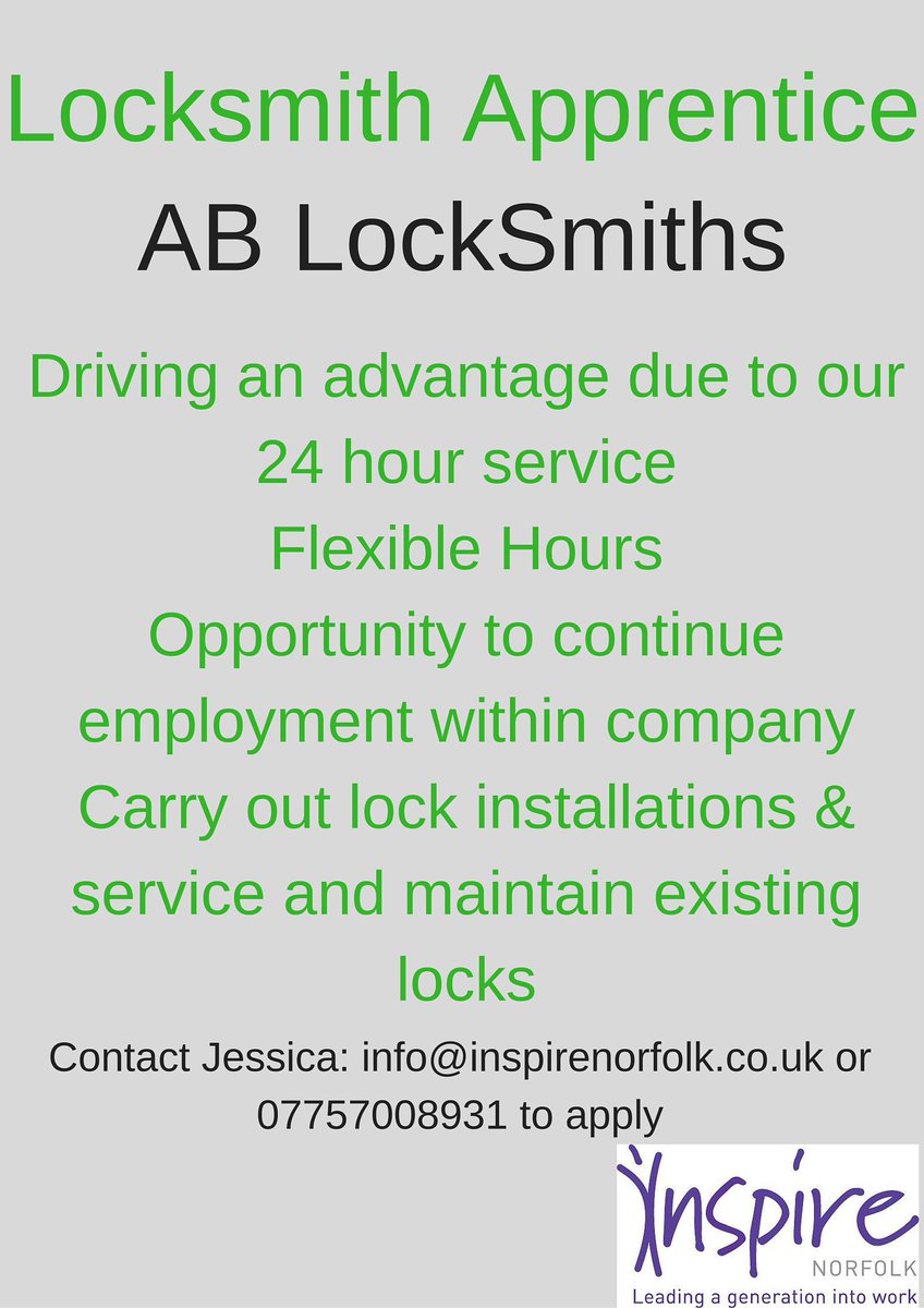 Locksmith Apprentice - AB LockSmiths bit.ly/29buqIn Contact Jessica to apply!