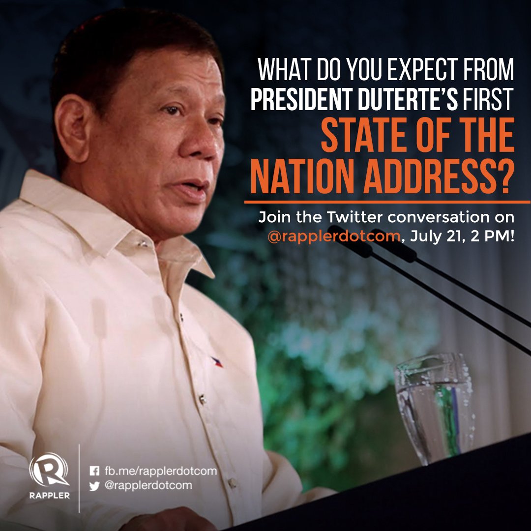 rapplerdotcom's tweet photo. Join our pre-#SONA2016 Twitter conversation tomorrow, July 21, at 2 PM! https://t.co/0ZJ1TM6Tzr