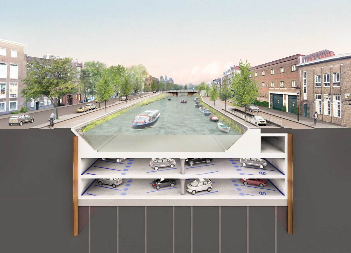 ZJArch's tweet photo. Na zomer contouren #Boerenweteringgarage zichtbaarder door leegpompen bouwkuip #ZJA #MAxBogle @StadsdeelZuid @parool https://t.co/fPre6RRSy5