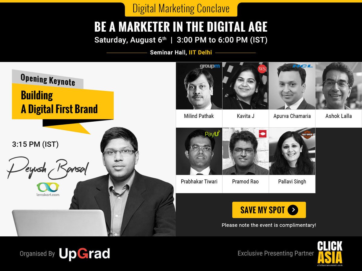 TeamClickAsia's tweet photo. Last 2 days to register for a free spot @UpGrad_Edu's #digitalmarketing conclave.https://t.co/O56JJFOU5k See… https://t.co/IKAoyViFFk