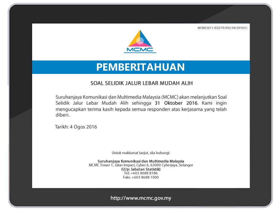 Pemberitahuan: Soal Selidik Jalur Lebar Mudah Alih #mcmc #skmm