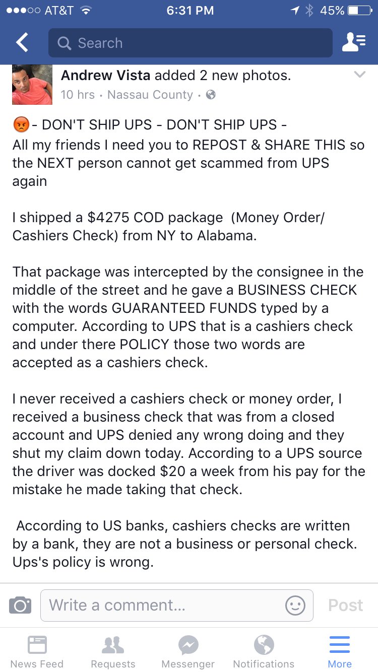 Ups money order deals
