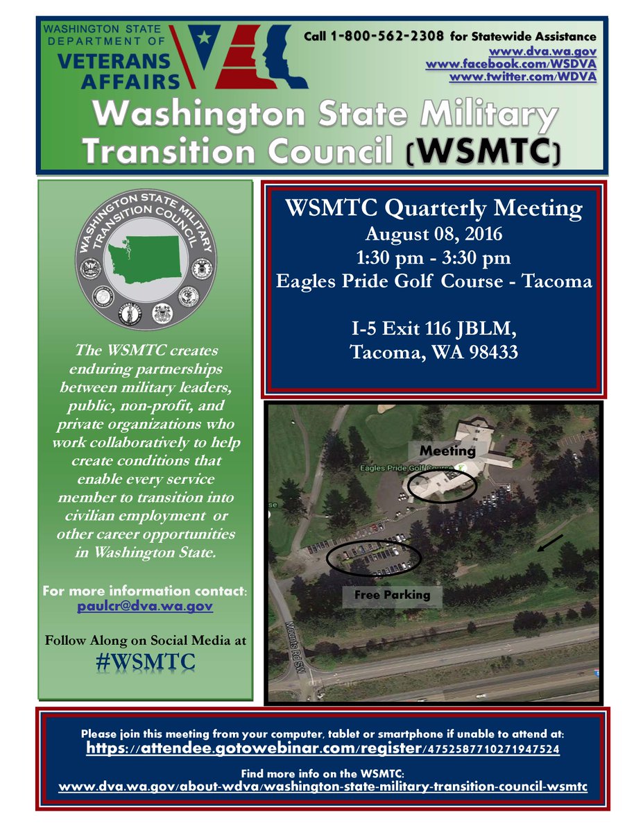 WDVA's tweet photo. Join us for the #WSMTC Quarterly Meeting to discuss collaborations to better assist transitioning service members. https://t.co/PGkYqJqnQj