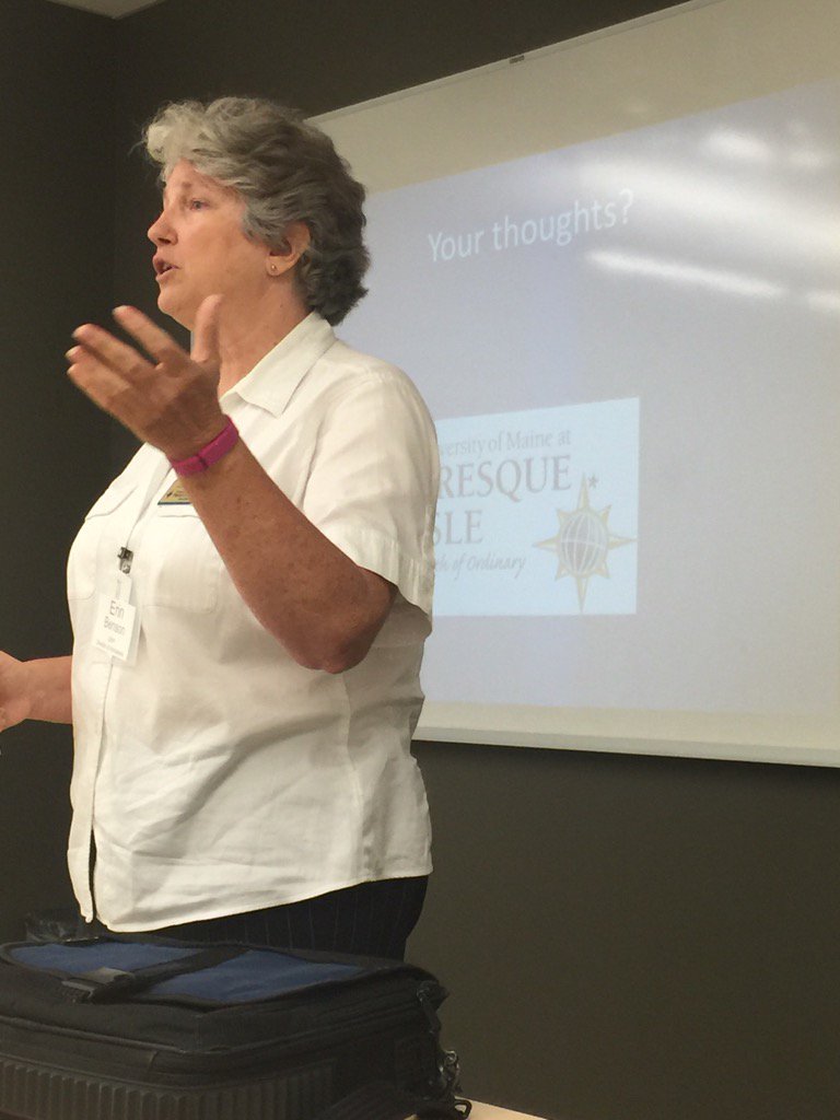 MaineMCCL's tweet photo. "High schools are our clients" Erin Benson, UMPI Adm. Dir. Great PS session about criteria for merit scholarships. https://t.co/BLjyIOk7CL