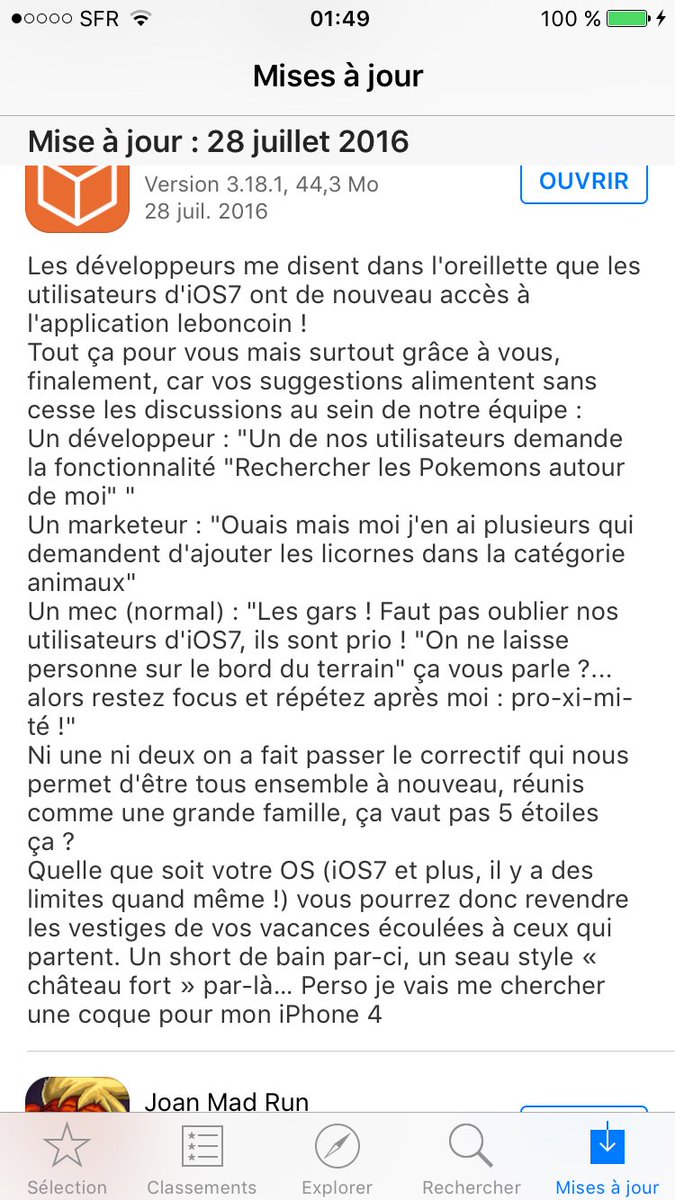 Vrai j'attend les MAJ de <a href="/leboncoin/">leboncoin</a> juste pour la description des nouveautés à chaque fois 😂