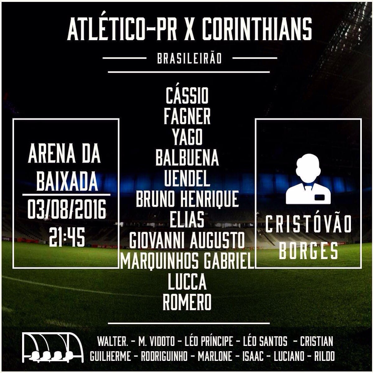 Corinthians's tweet image. #Timão escalado! #CAPxCOR #Brasileirão2016