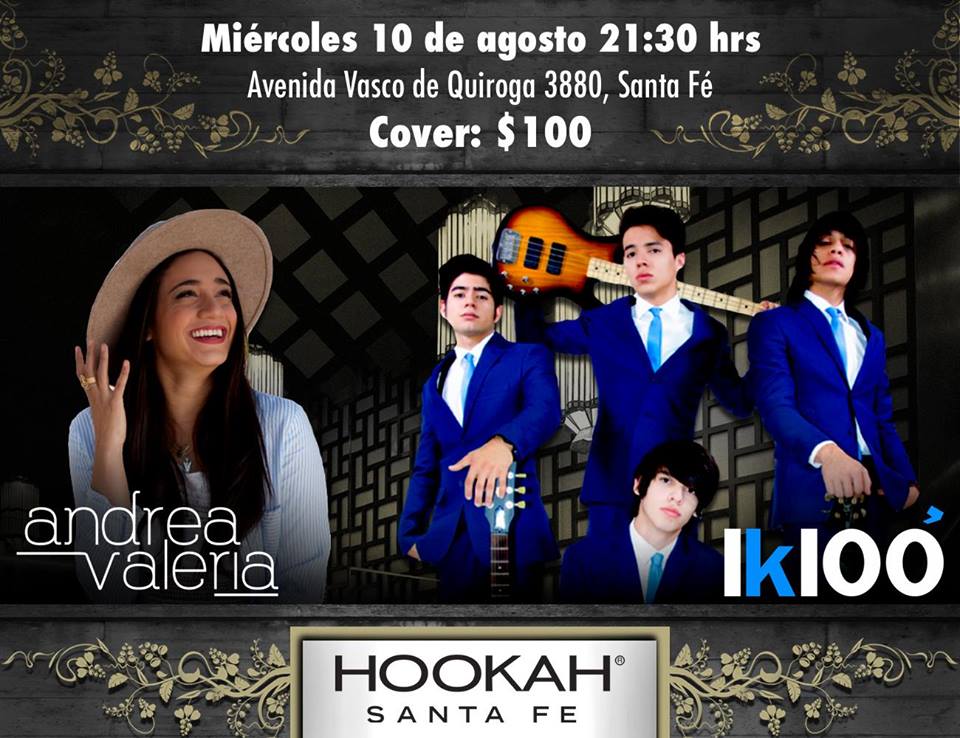 IklooAgsOficial's tweet photo. @ikloo_oficial y @AndreaValeriaMx en concierto este 10/08 a las 21:30hrs en el Bar Hookan Santa Fe, ¡no falten! https://t.co/ki56zUOdqh