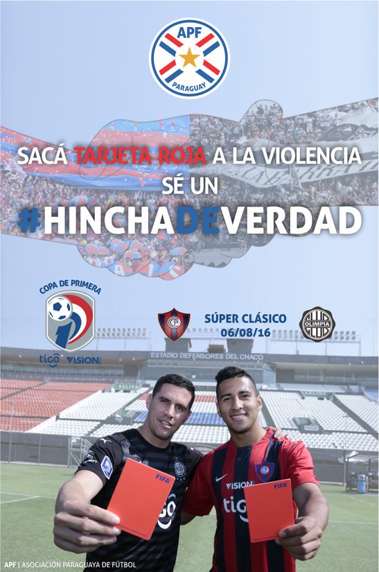 CCP1912oficial's tweet photo. ¡Sacá tarjeta roja a la violencia! Sé un #HinchaDeVerdad, éste sábado en la gran fiesta del fútbol paraguayo. https://t.co/AXUYQi9HfQ