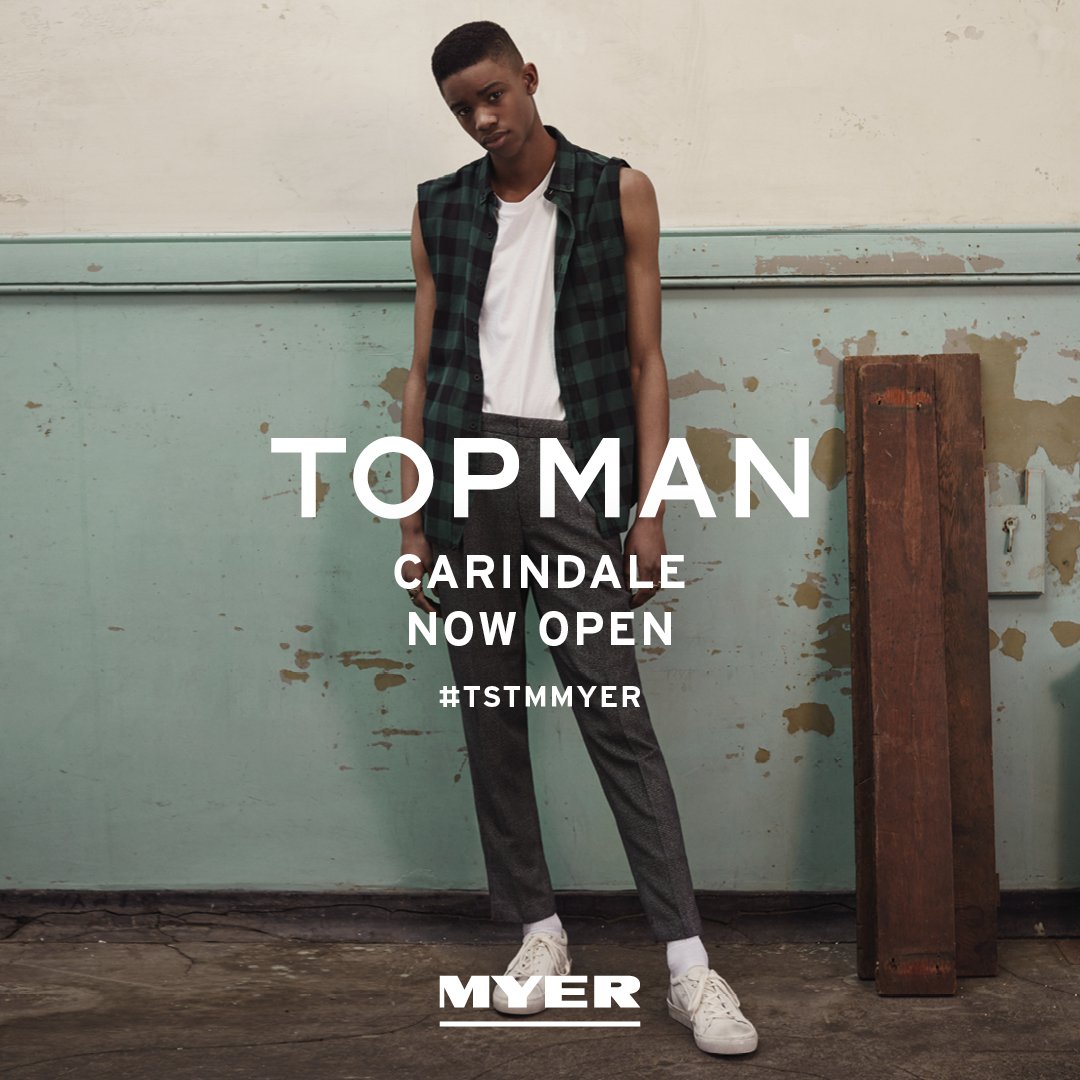 TopmanAU's tweet photo. Topshop Topman at Myer Carindale is NOW OPEN. For opening activities visit our FB. See you there! #tstmmyer https://t.co/bolX0YeTJZ