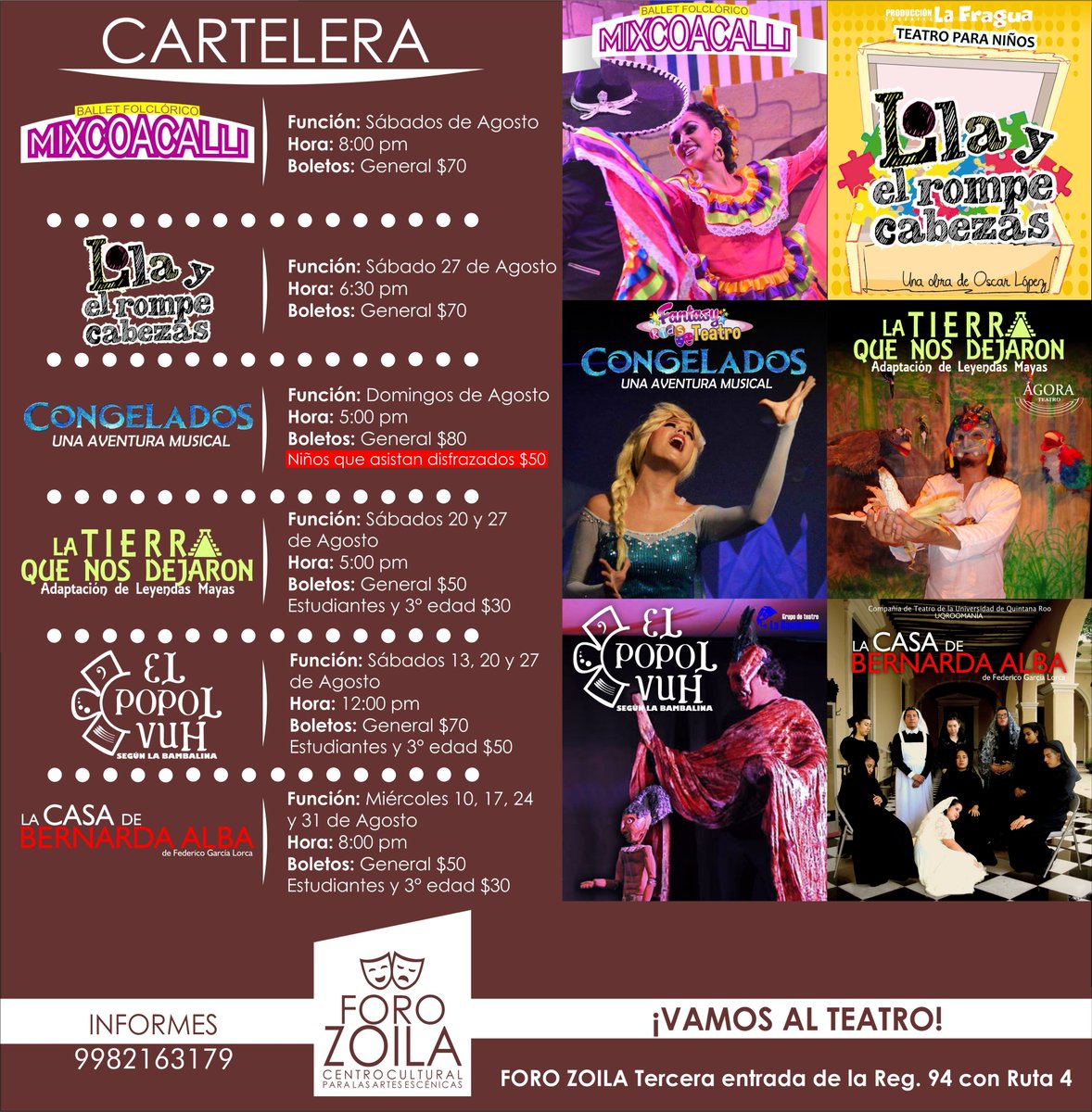 Foro_Zoila's tweet photo. Este 5 de agosto adquiere tus boletos con descuentos hasta del 50% en taquilla de 18 a 18:30 horas. @Ernesto_Aquino https://t.co/H8lm6B5Y1D