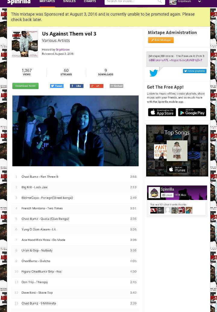 burnzateam's tweet photo. @spinrilla #UsAgainstThemVol3 #DOWNLOADNOW 🔥🔥🔥🔥 https://t.co/DU05qnWBMf