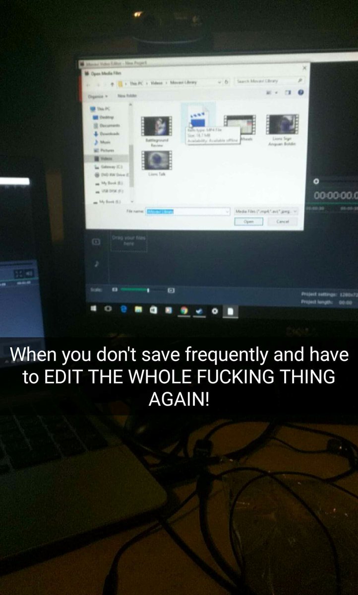 HuntingJacob's tweet image. Spent 4 hrs editing a 45 minute video to 16 minutes only for it to corrupt. #fuckme #constantlysave #editingprobs