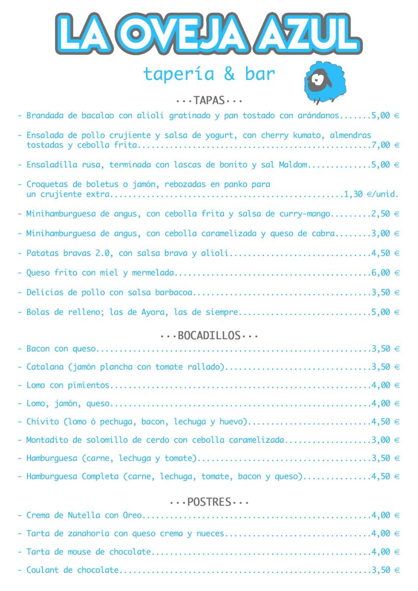 Estrenamos carta!! Estas fiestas prueba la Oveja Azul!!!