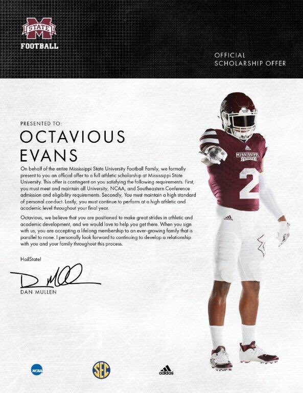 EvansOctavius's tweet photo. Received a official offer from Mississippi state #Bulldogs https://t.co/Y3p4K10tJs