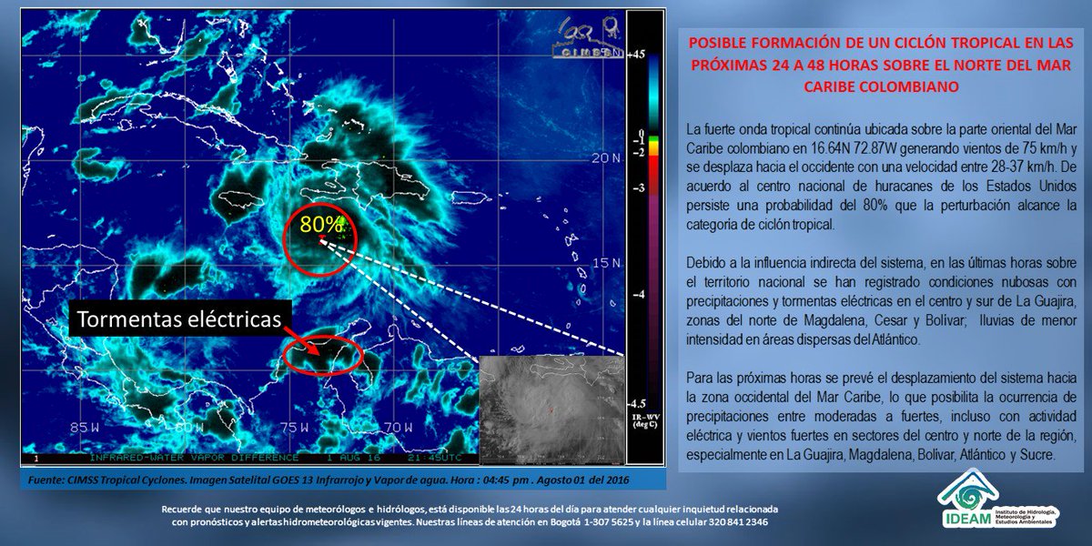 IDEAMColombia's tweet photo. #ATENCIÓN Posible formación de ciclón tropical en próximas 24-48 horas sobre el norte del mar caribe colombiano https://t.co/TPunL9zieS